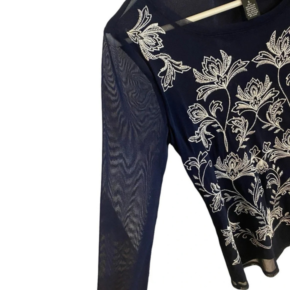INC international concepts Y2k blue floral sheer mesh embroidered top - Picture 5 of 8